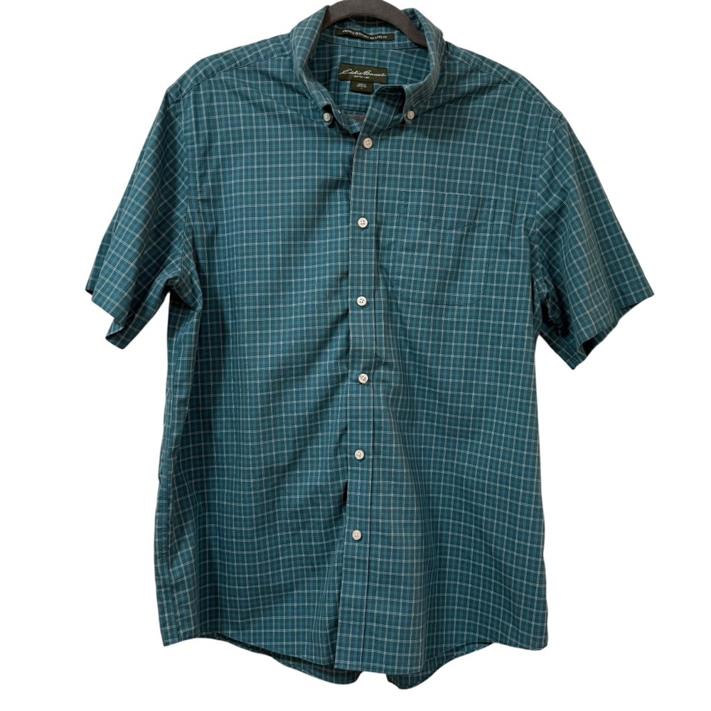 Eddie Bauer men’s plaid button up shirt L short sleeve wrinkle resistant casual